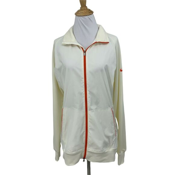 Nike Golf Sport Jacket Women's Size L Ivory Retractable Hood Full Zip Athletic - Picture 1 of 12